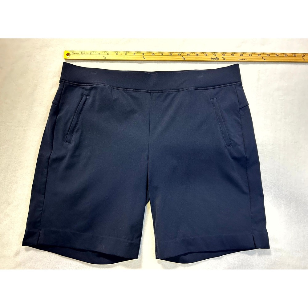 Athleta Modern Metro Shorts Nylon Blend Stretch Zip Pockets Navy Blue Women's XL - Picture 8 of 11